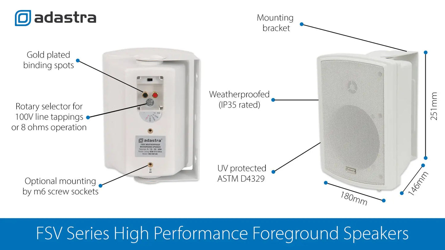 Adastra FSV-W High performance foreground speaker, 100V line, 8 Ohm, 65W rms, white