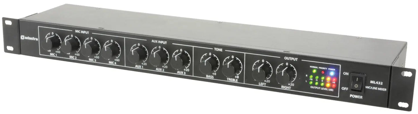 Adastra ML432 4mic+3aux rack mixer 1U