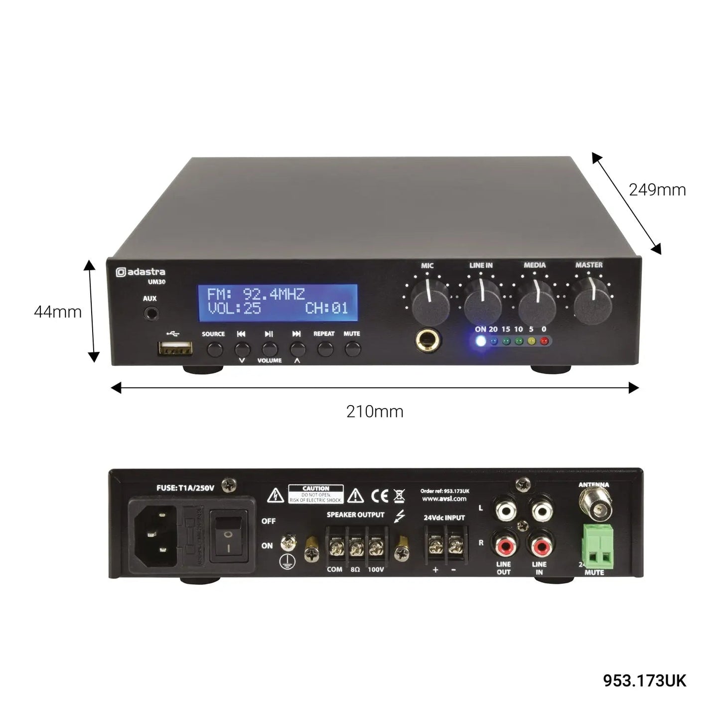 UM Series Ultra Compact Mixer-Amplifiers 100V UM30 Compact 100V Mixer-