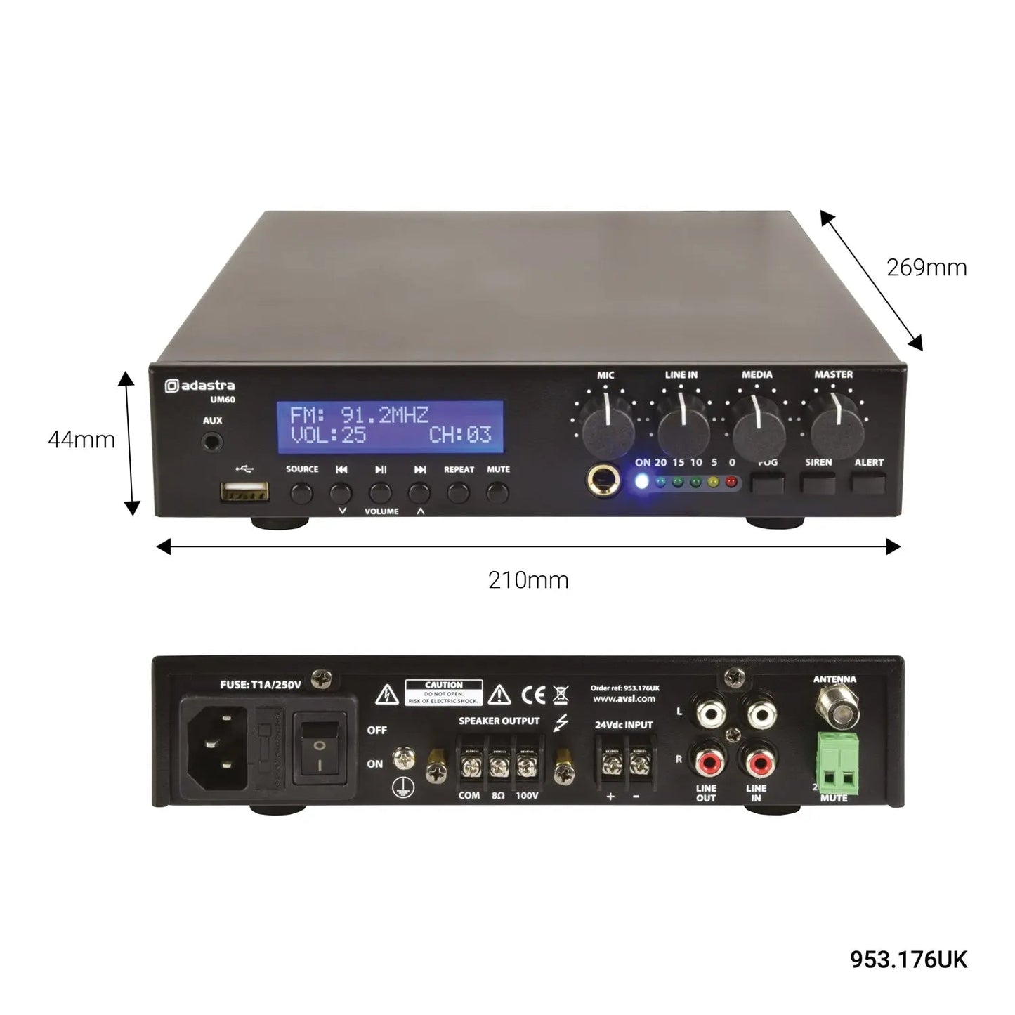 Adastra UM60 Compact 100V Mixer-Amp