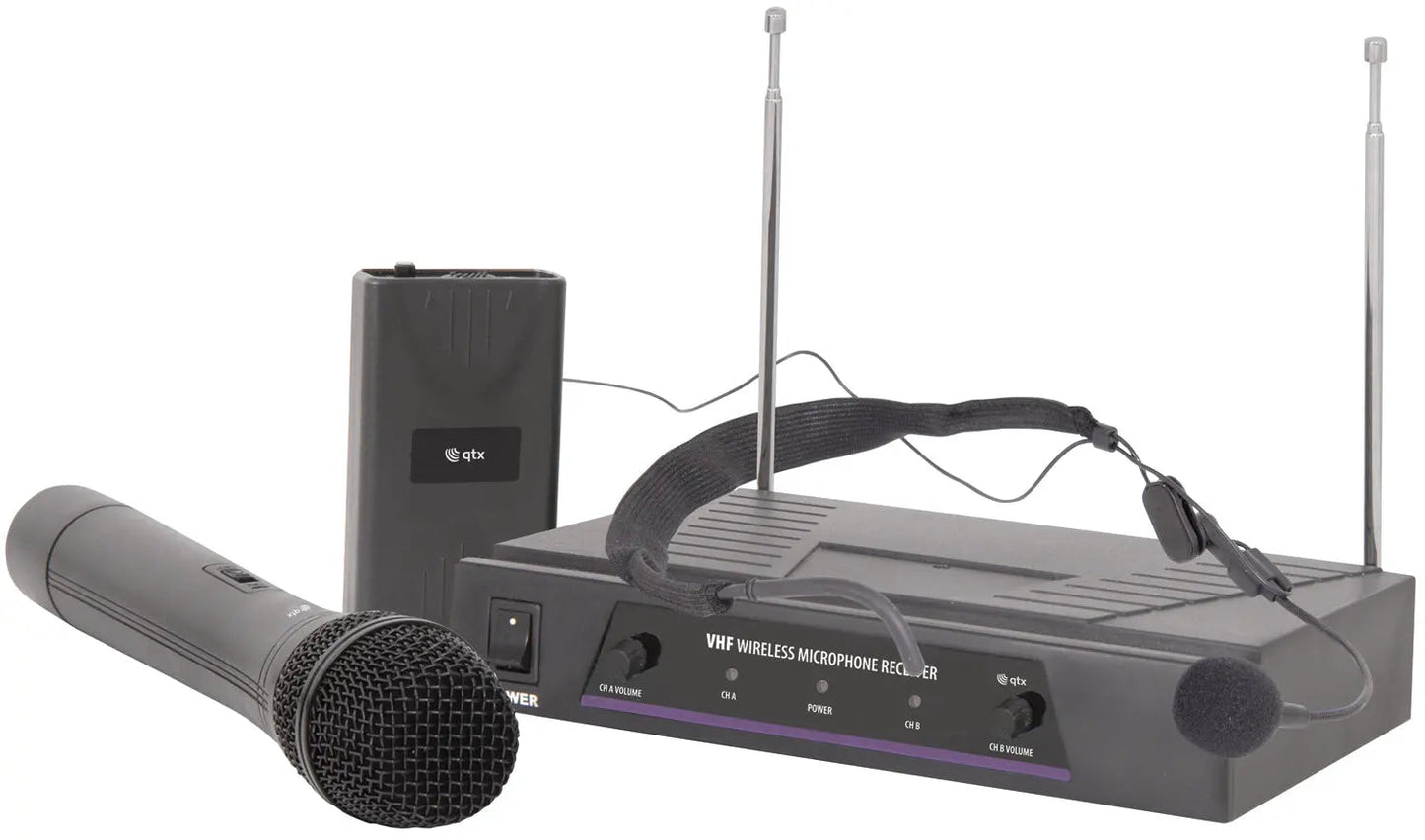 QTX VHF handheld + neckband wireless system 173.8 + 174.8MHz