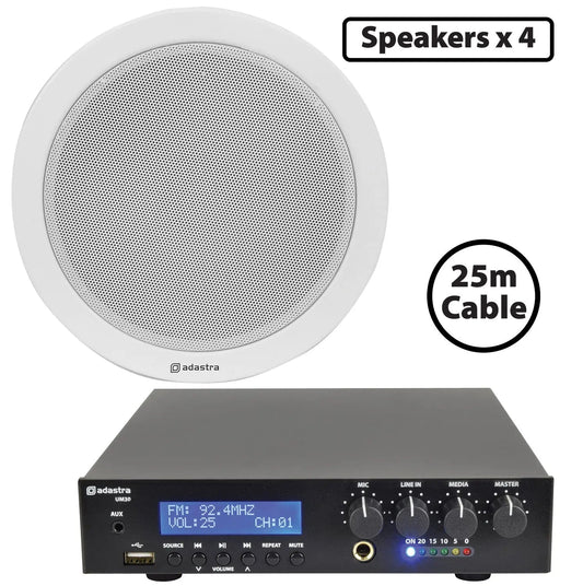 Adastra 4 x 6W Ceiling Speaker PA with 30W BT/USB Mixer-amp