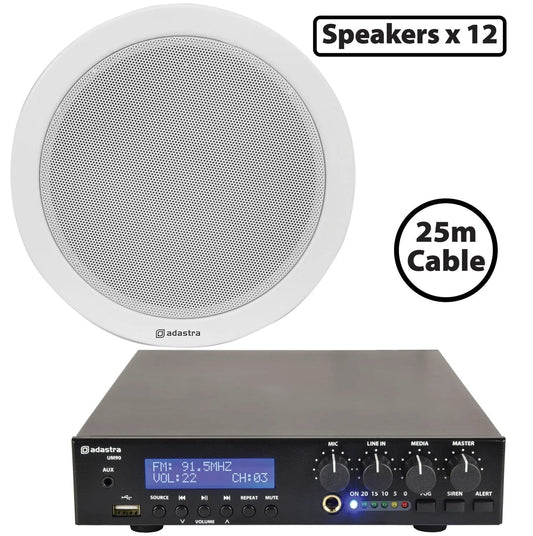 Adastra 12 x 6W Ceiling Speaker PA with 90W BT/USB Mixer-amp