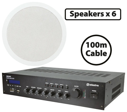 Adastra 6 x Hi Power Ceiling Speakers 8"  with 360W BT/USB Mixer-amp