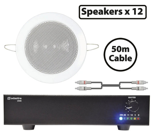 Adastra 12 x Mini Ceiling Speakers 3" with Compact 90W Slave Amp