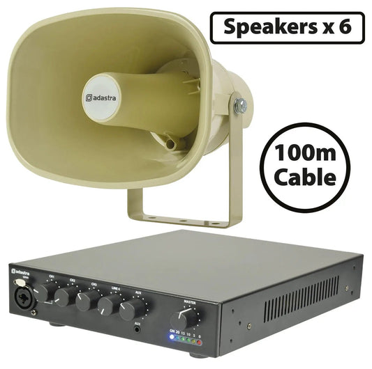 Adastra 6 x ABS Horn Speakers 15W with UA90 Mixer-amp