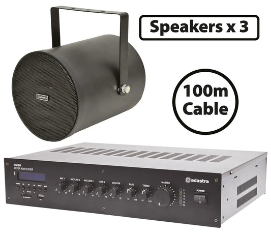Adastra 3 x Black Sound Projectors with 60W Mixer-Amp