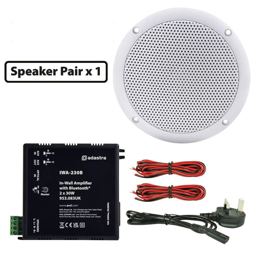 Adastra 2 x 5" White IP35 Ceiling Speakers & IWA230B Bluetooth Amp