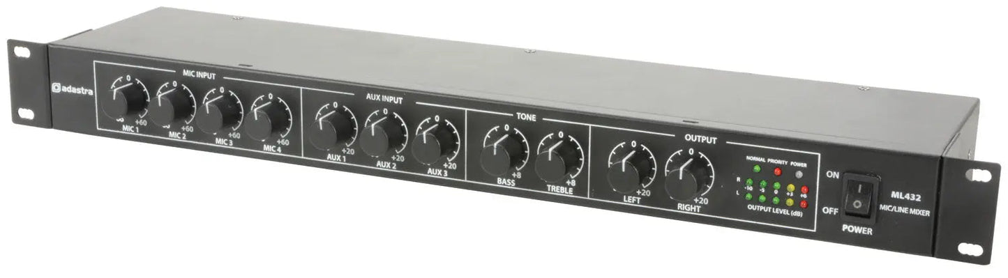 Adastra ML432 4mic+3aux rack mixer 1U